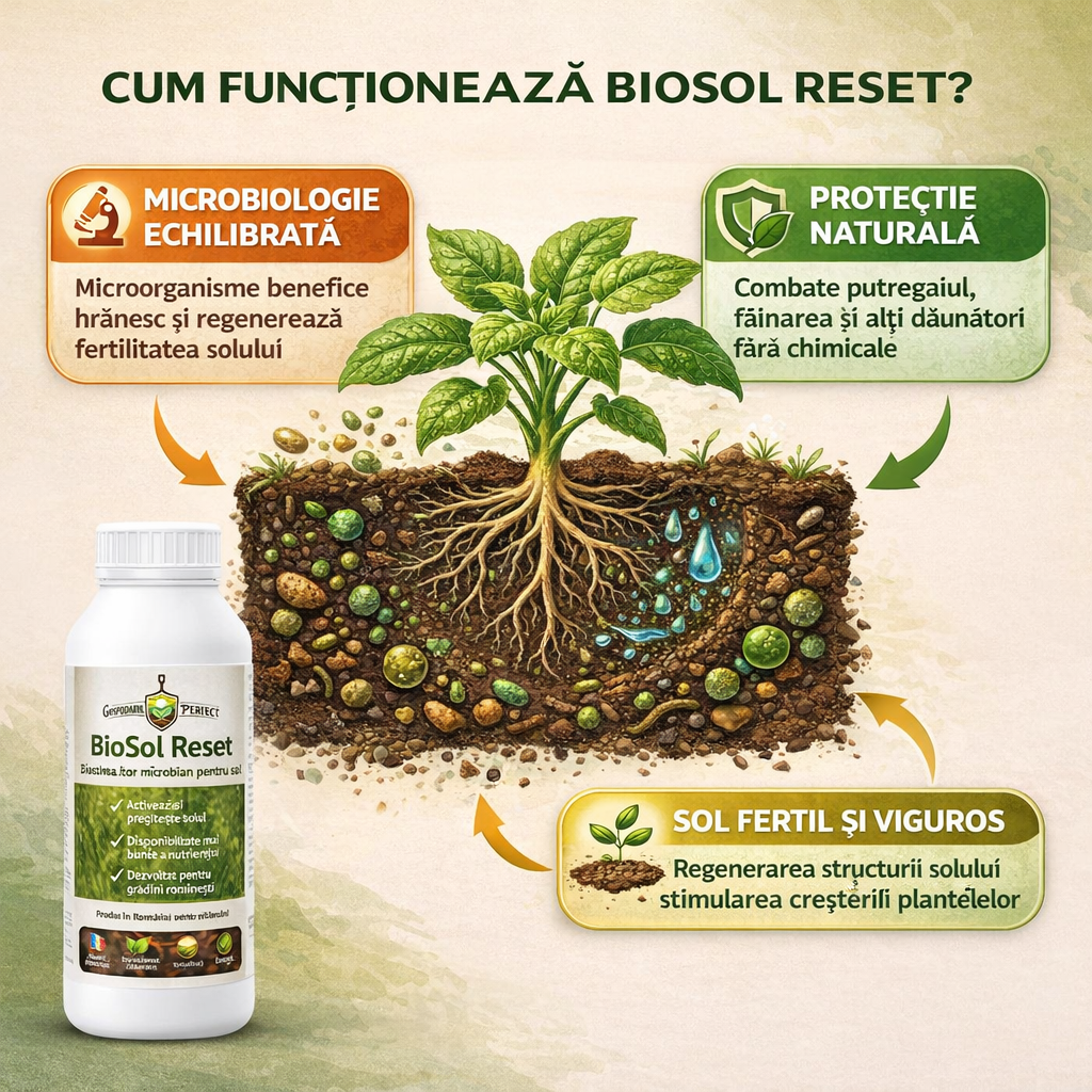 BioSol Reset™ – BioStimulator pentru grădini și solarii – 1L Gospodarul Perfect